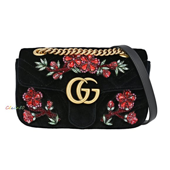 Gucci Handbags - GG Marmont Embroidered Matelassé Velvet Mini Bag
